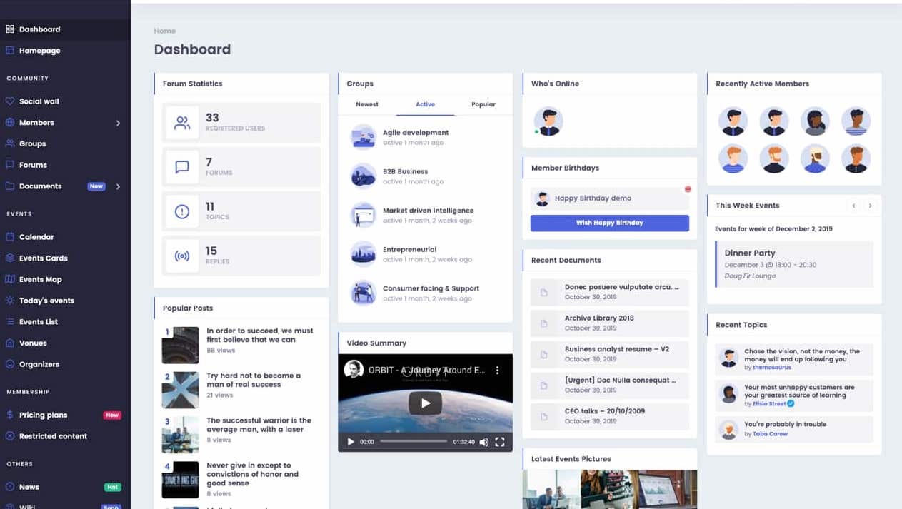 Giao diện và tính năng mẫu của một hệ thống mạng nội bộ