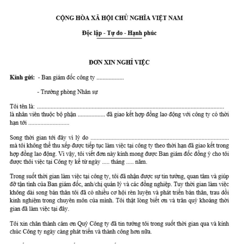 Mẫu đơn xin nghỉ việc file word chuẩn năm 2024